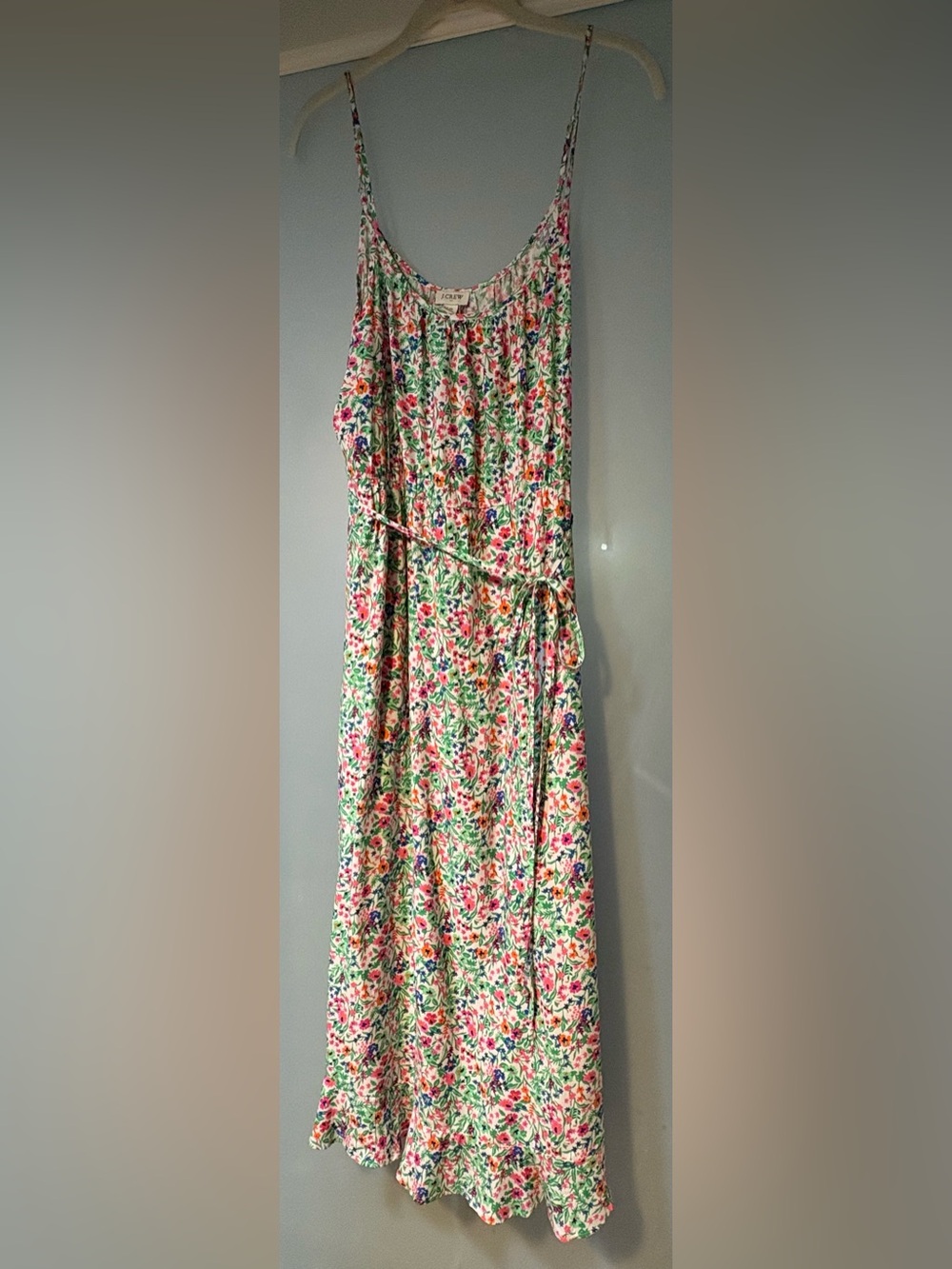 J. Crew Floral Spaghetti-Strap Maxi Dress - Pink & Green